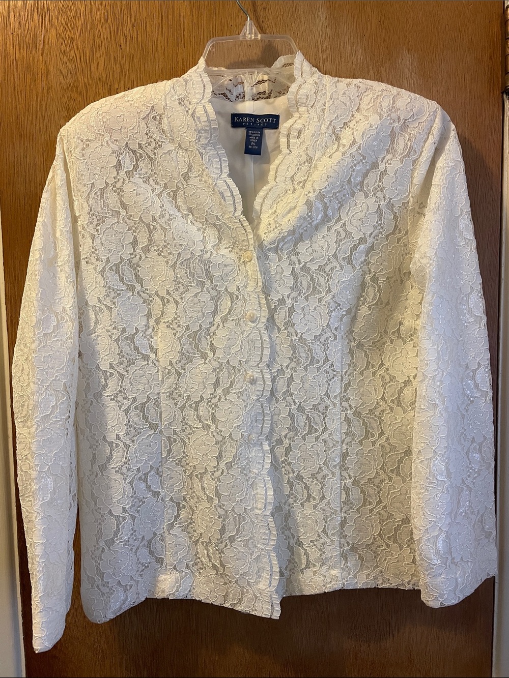 Karen Scott Cream Lace Button-Up Blouse